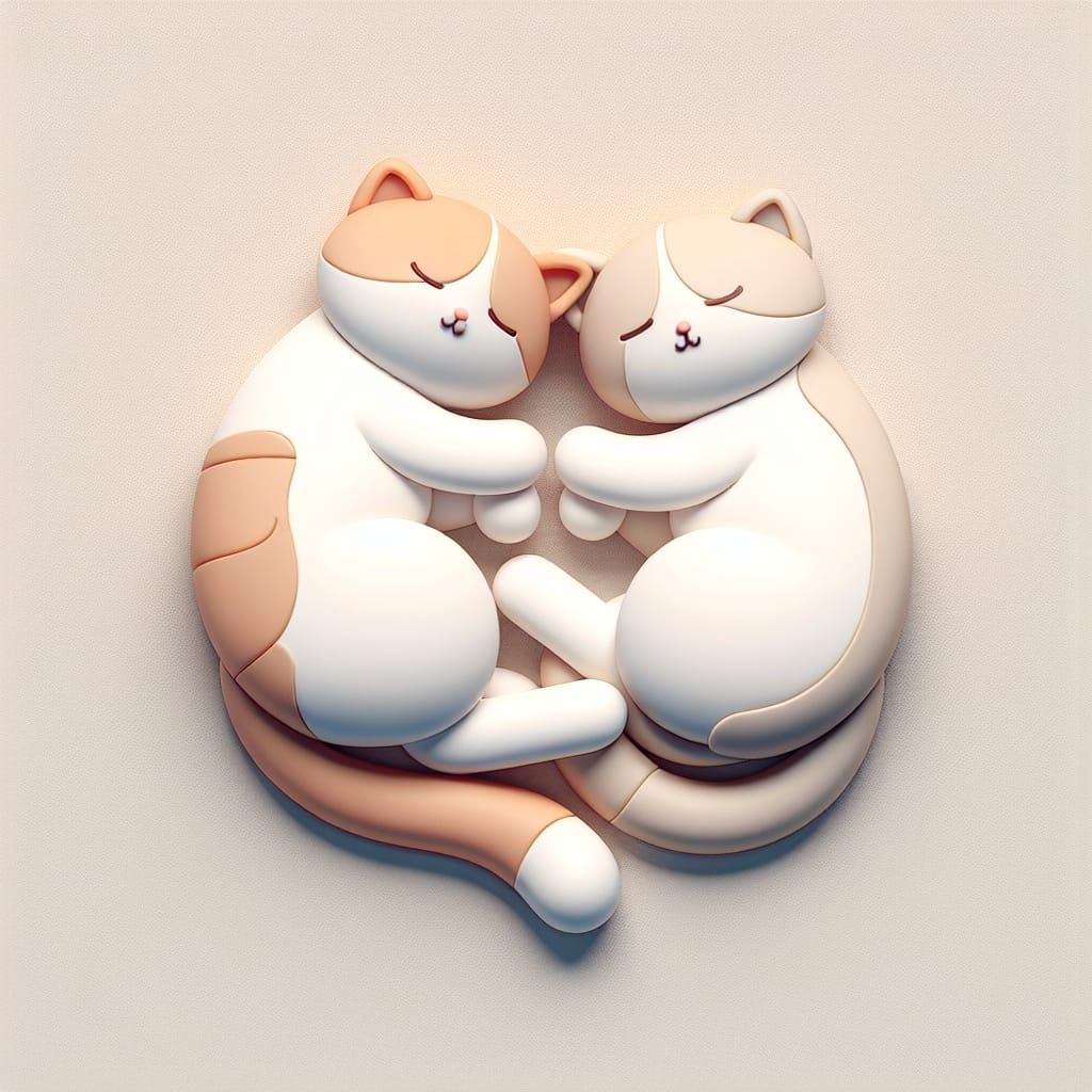A very cute and aesthetically pleasing image of two cats sle...
