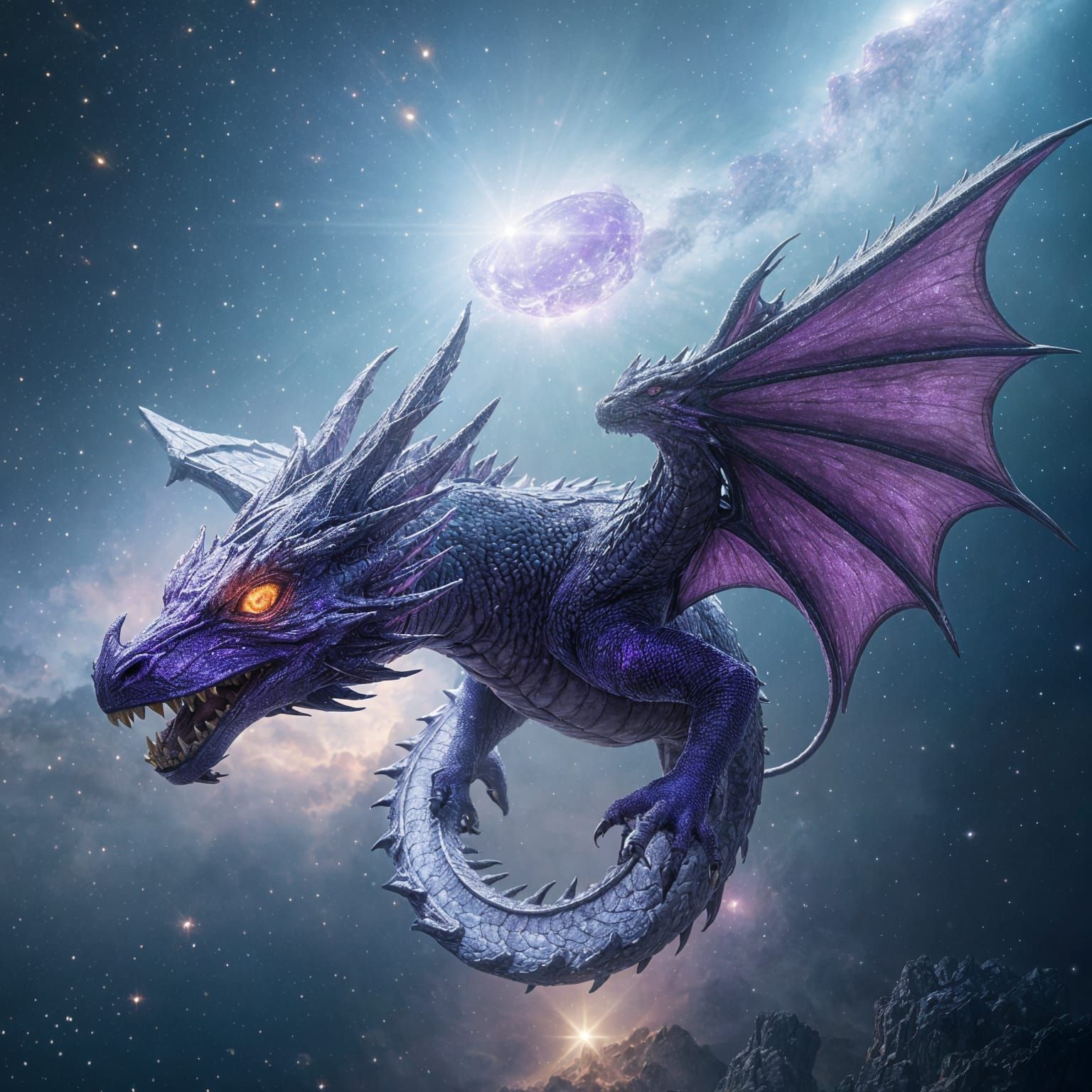 Cosmic Amethyst Dragon Soars Through Nebula in Epic Digital ...