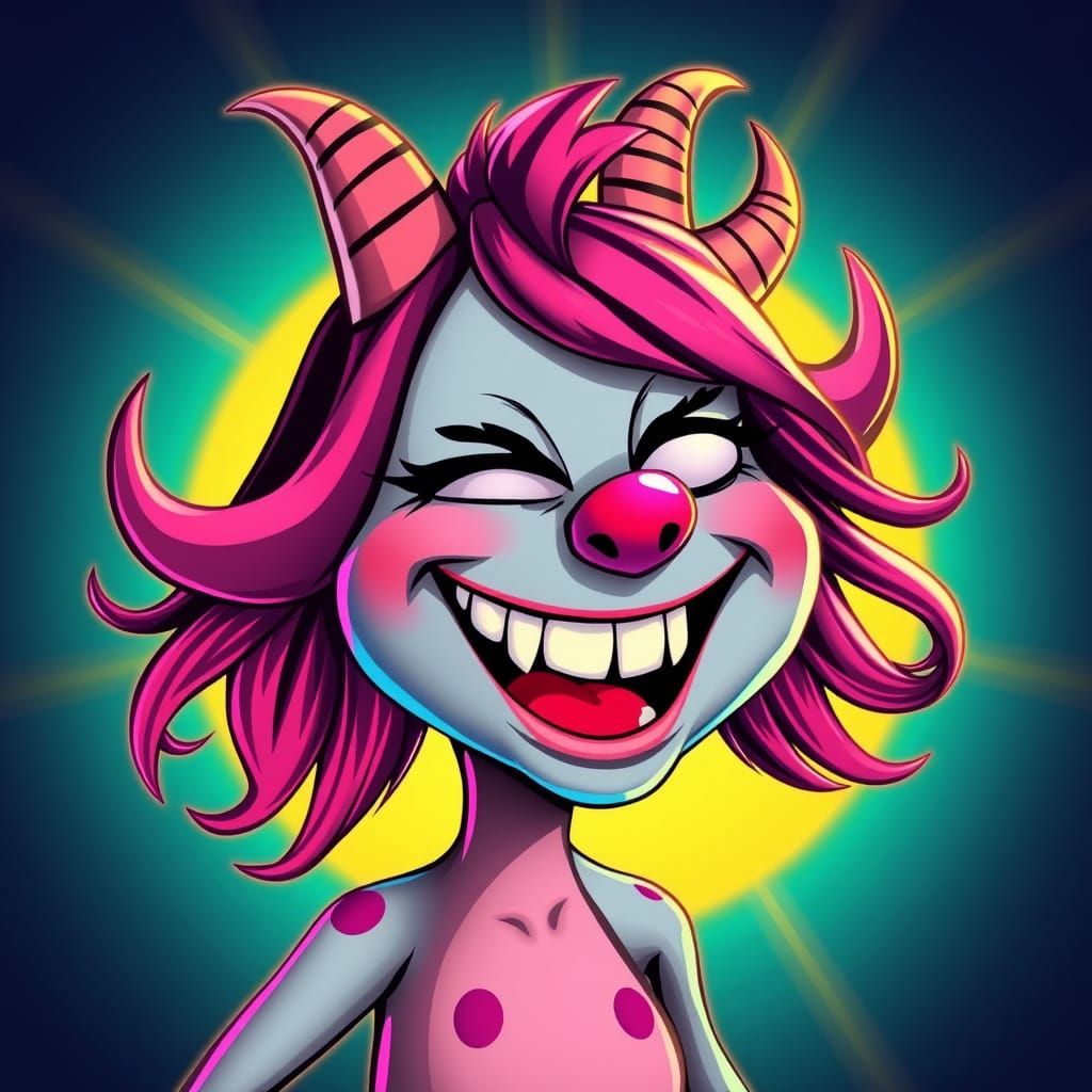Gleeful Female Cartoon Monster in Vibrant Neon Colors