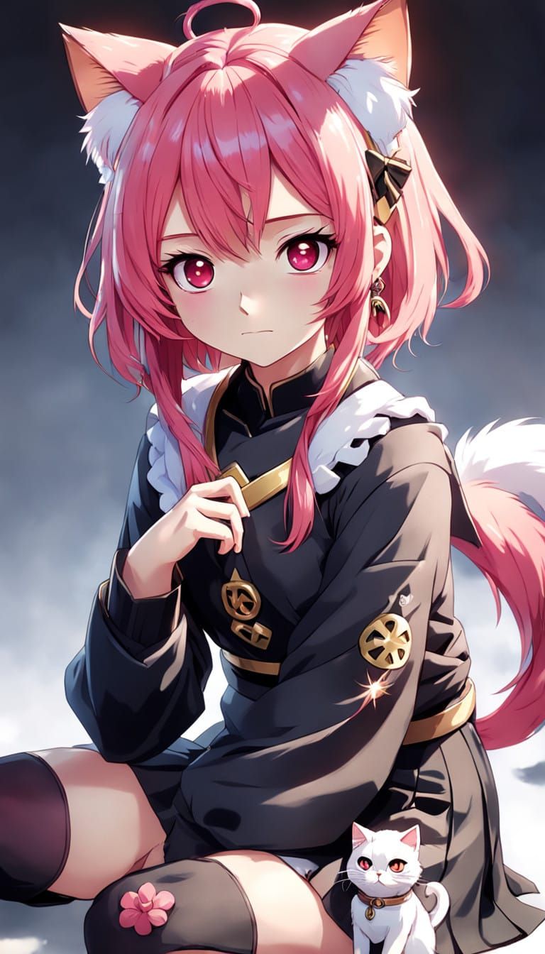 Anime Girl with Red Eyes and Pink Hair in Hyper-Realistic 3D...