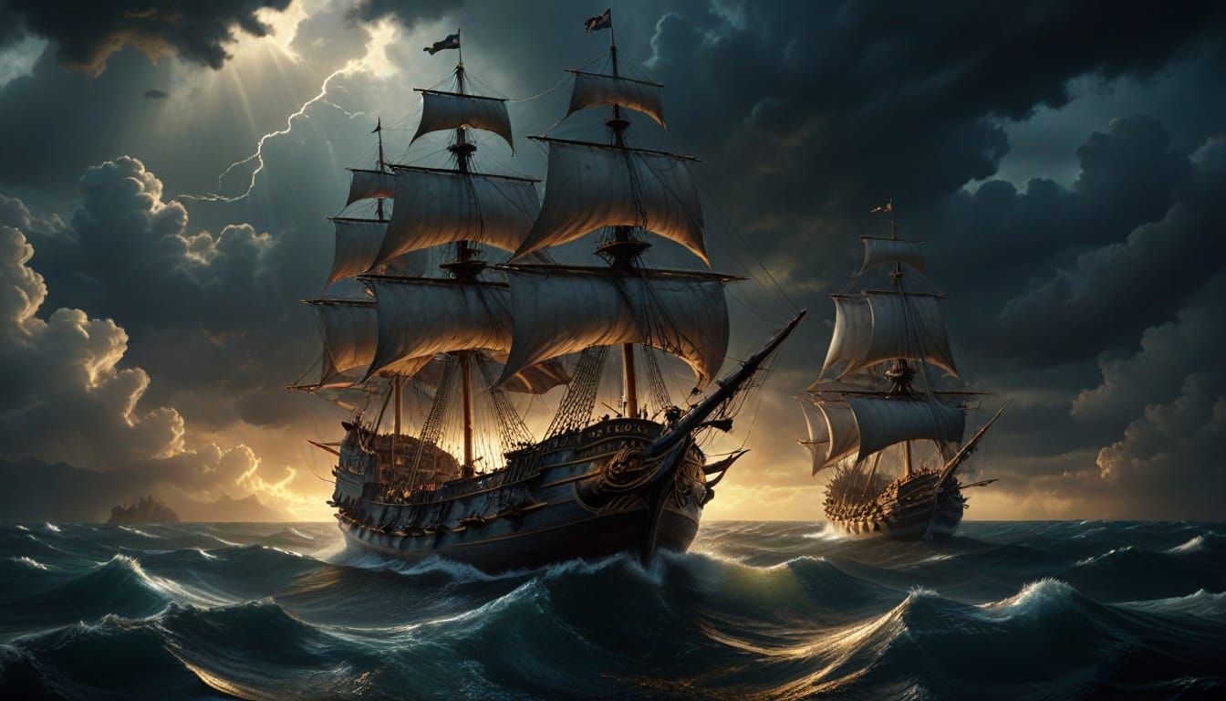 Baroque Galleons Clash in Cinematic Seascape