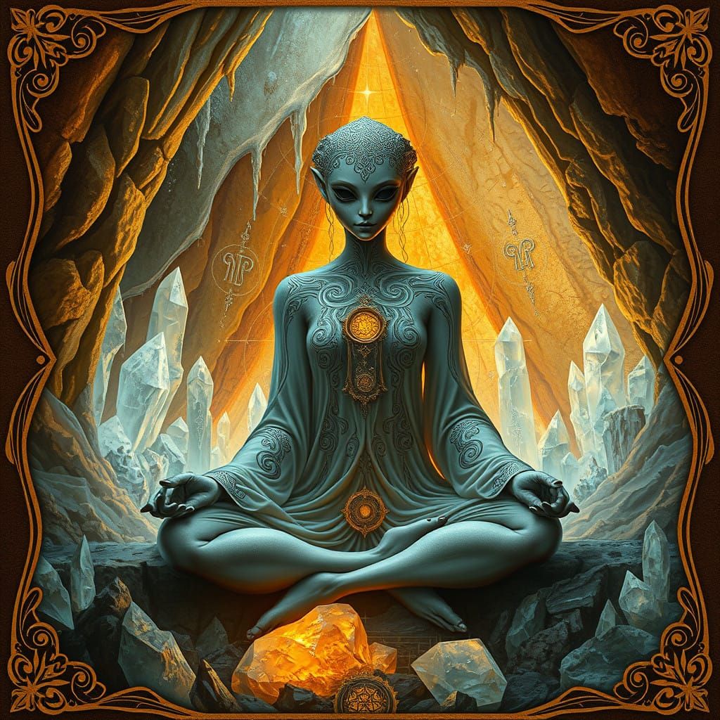 Mystical Alien Goddess in Crystal Cave, Cyberpunk Fantasy Ar...