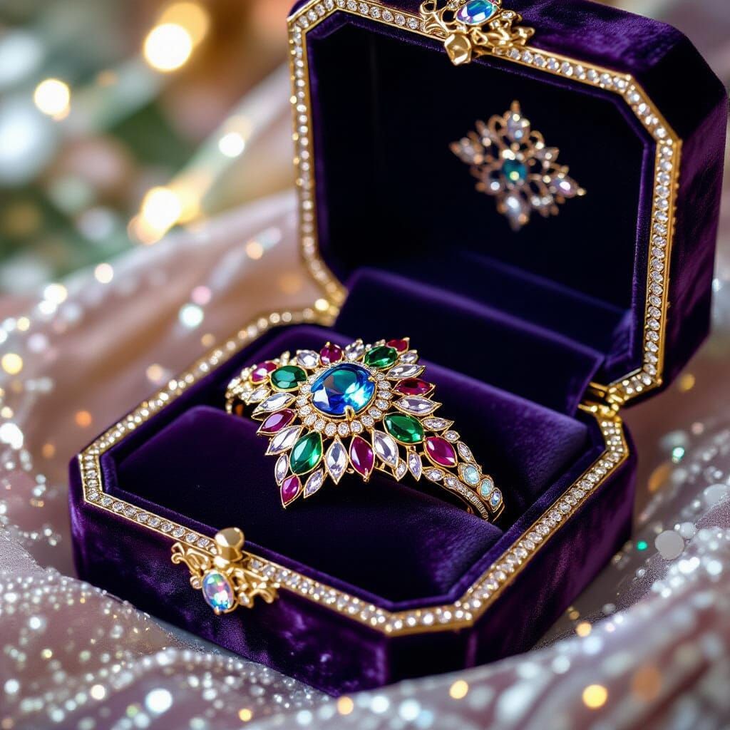Jeweled Jewelry in Velvet Box, Art Nouveau Style