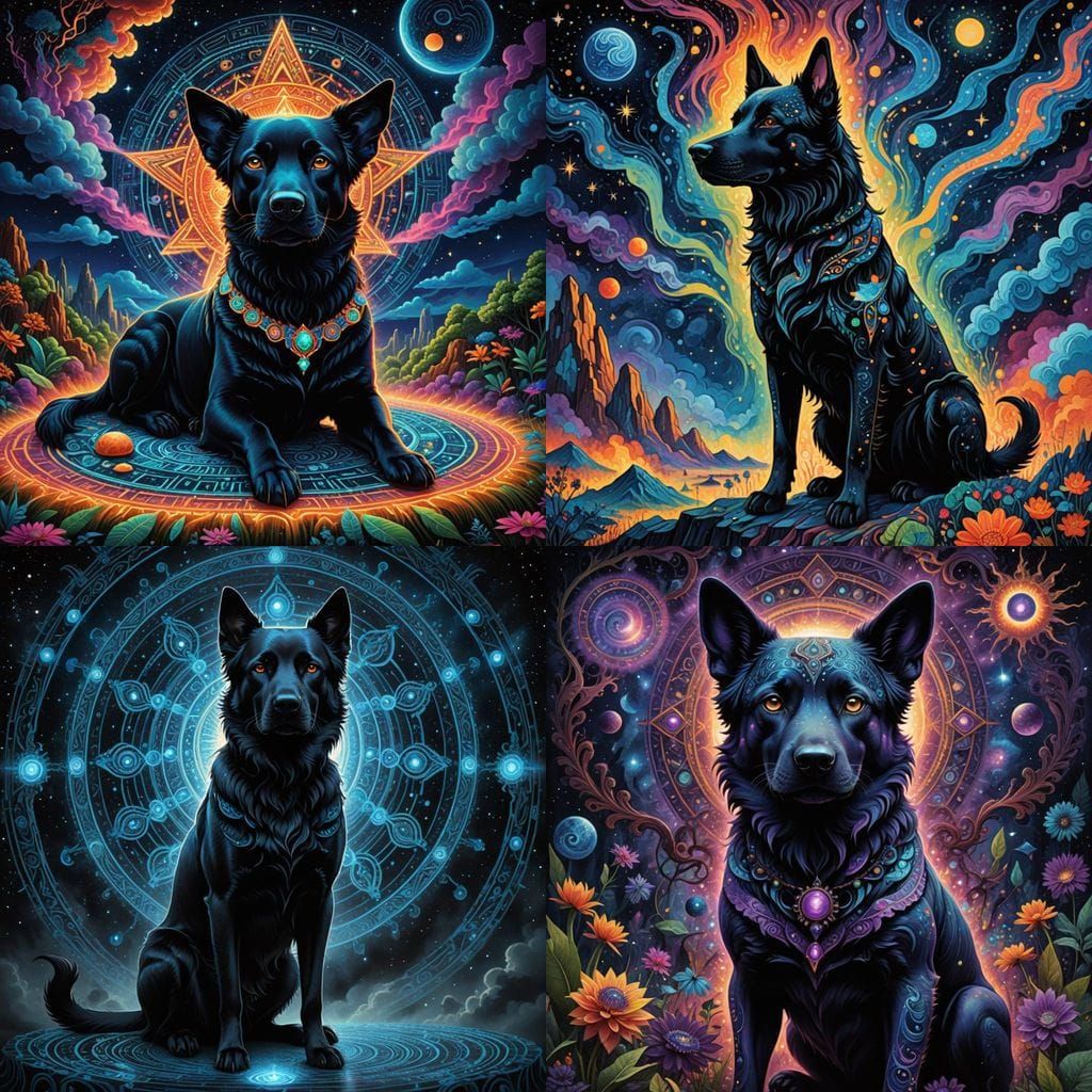 Mystical Black Canine with Opened Third Eye