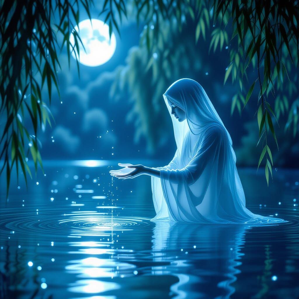 Ethereal Moonlit Figure by Lakeside