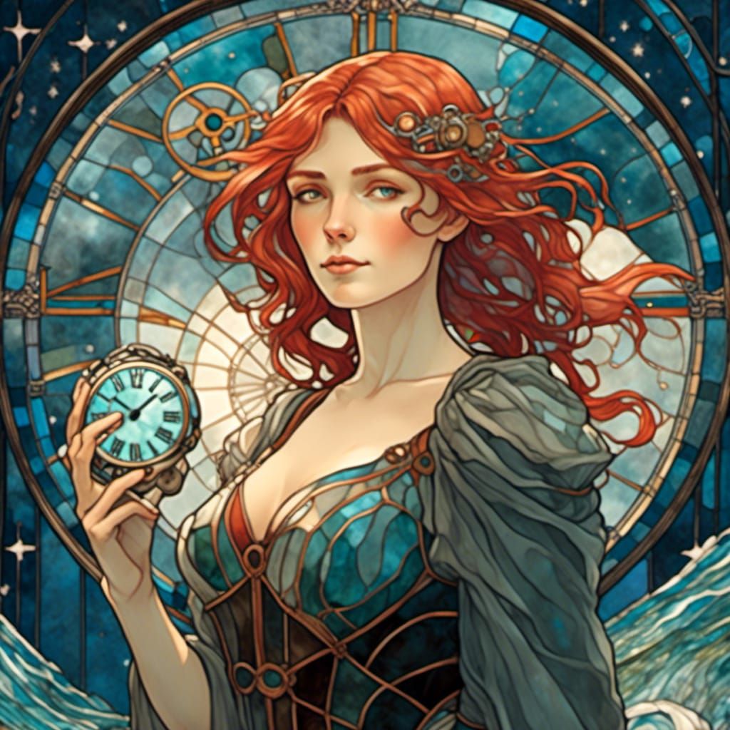 Time Keeper in Digital Watercolor Stained Glass