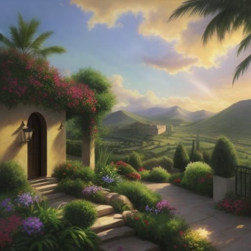 Oasis Villa Landscape with Heavenly Sunshine