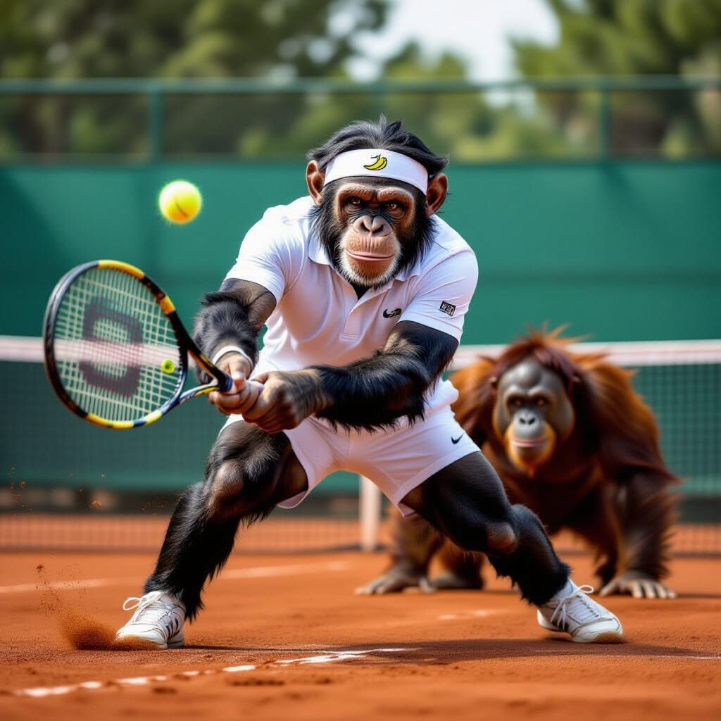 Chimpanzee Tennis Player at Wimbledon in Sports Illustration...