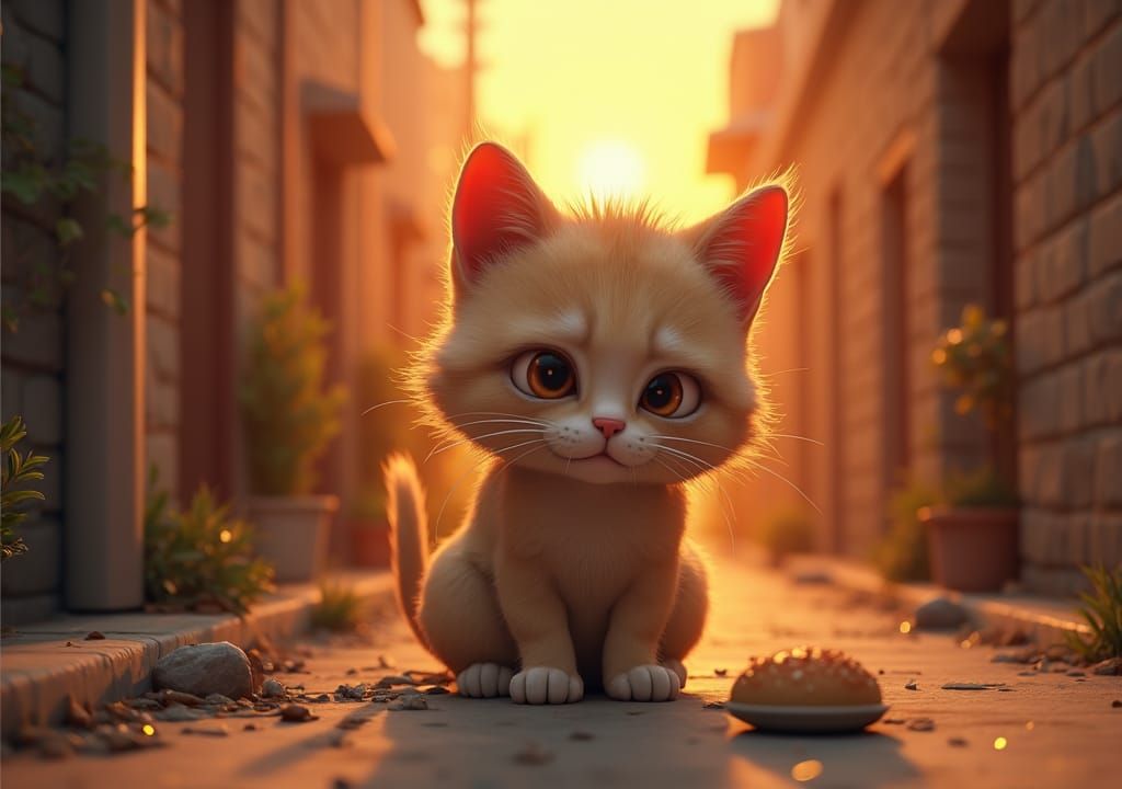 Hungry Cat Searches for Food: Pixar-Inspired 3D Art
