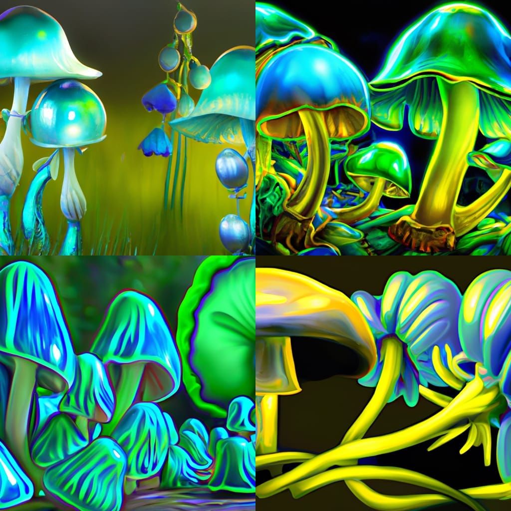 Luminous Mushrooms in Art Nouveau Style