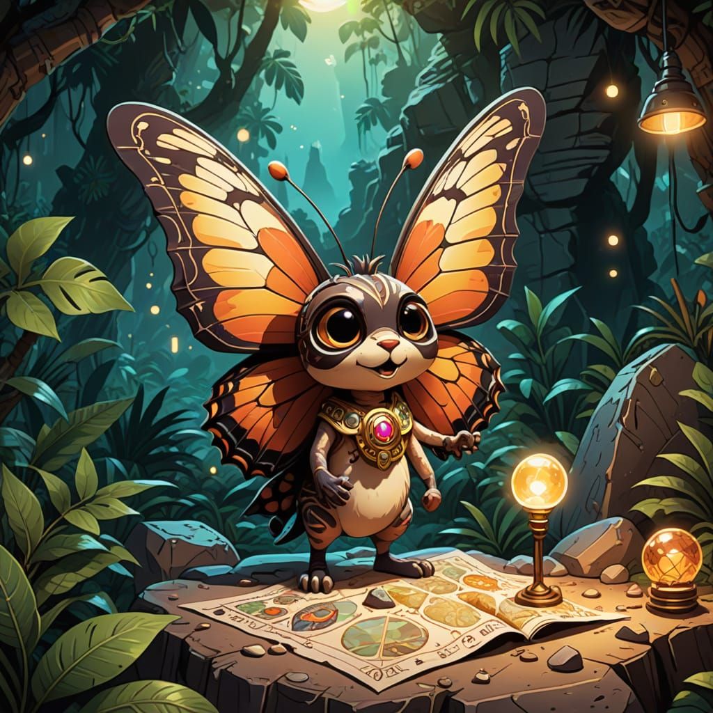 Cartoon Butterfly Explorer Finds Aztec Treasure Map