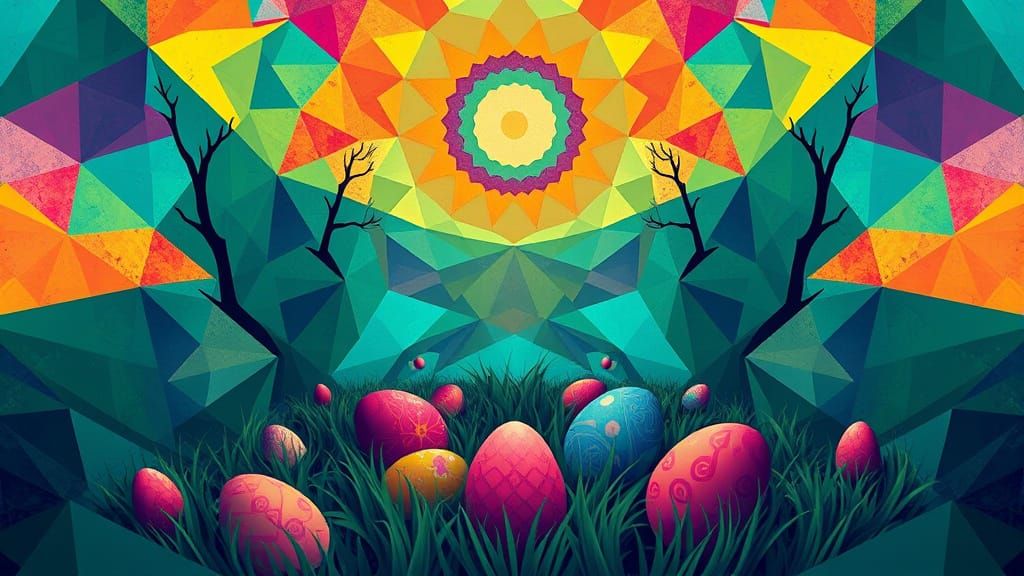 Psychedelic Easter Egg Hunt in Art Nouveau Style