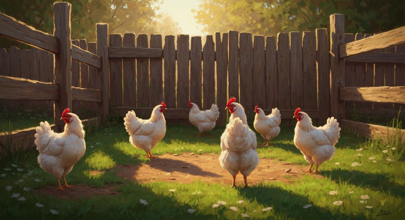Serene Chicken Sanctuary in Warm Sunlight