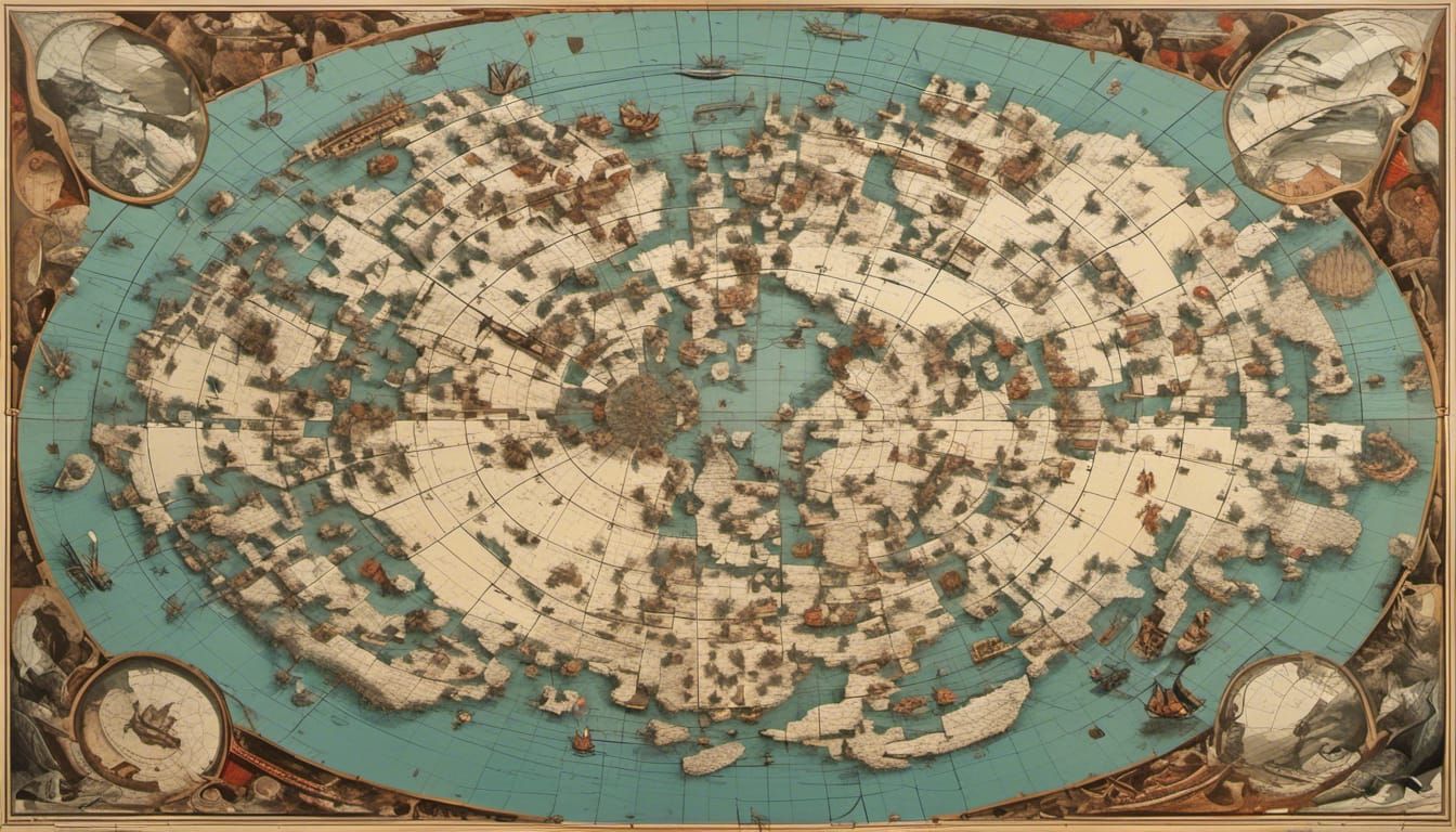 Colorful World Map Screen Print in Duchamp Style