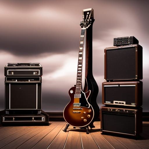 Gibson Les Paul Guitar on Stage, Detailed Digital Painting