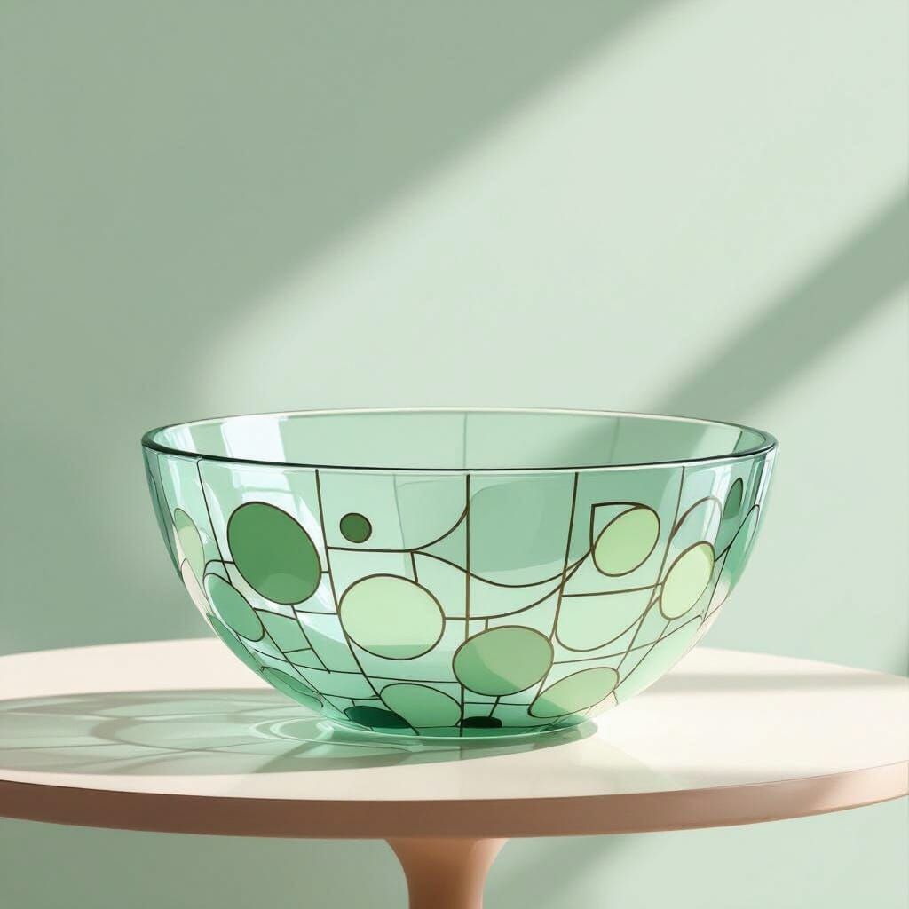 Glass Bowl with Geometric Patterns in Acrylic Style