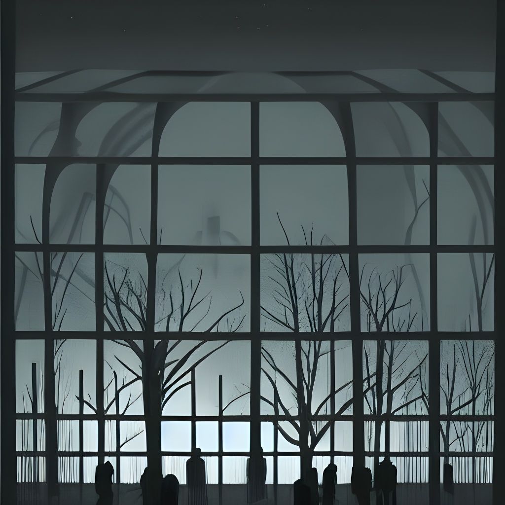 Silhouettes at Windows in Dark Eerie Landscape