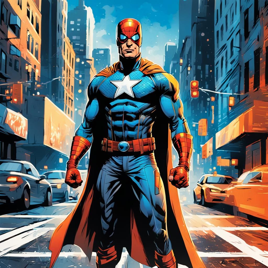 Modern Comic Book Hero in City Street