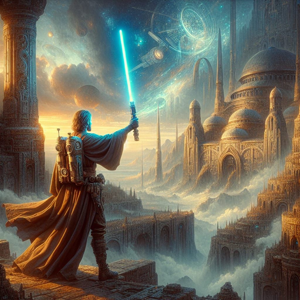 Steampunk Jedi in Majestic Splendor Against a Dramatic Jedi....