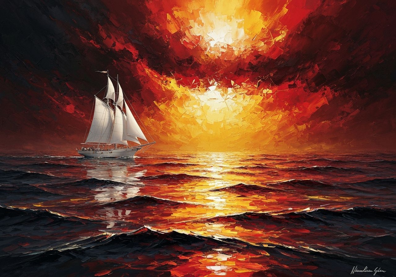 Stormy Ocean Sailboat Abstract Knife Painting