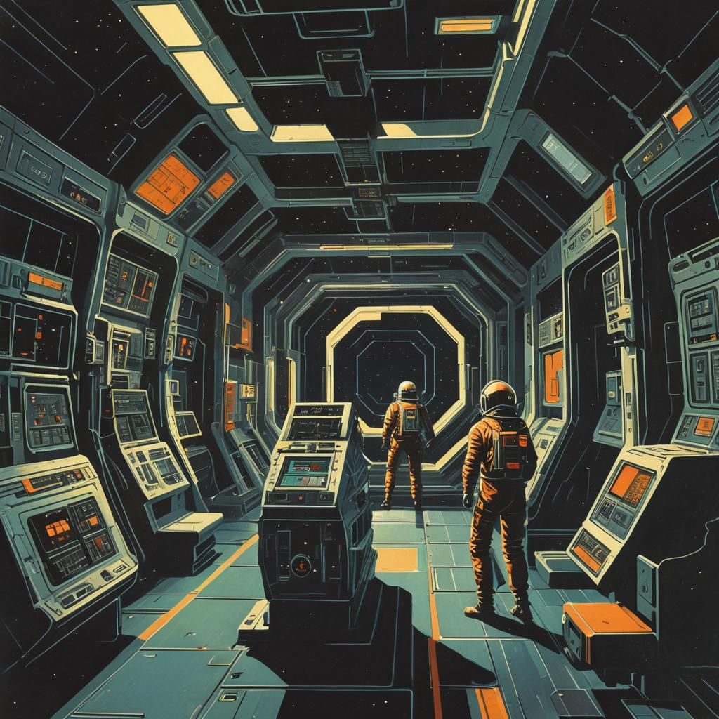 Retro Sci-Fi Space Station in Dark Synth Style