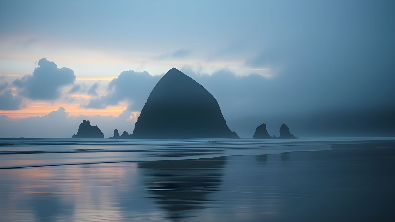 Ethereal Japanese Woodblock Landscape at Sunset on the Orego...
