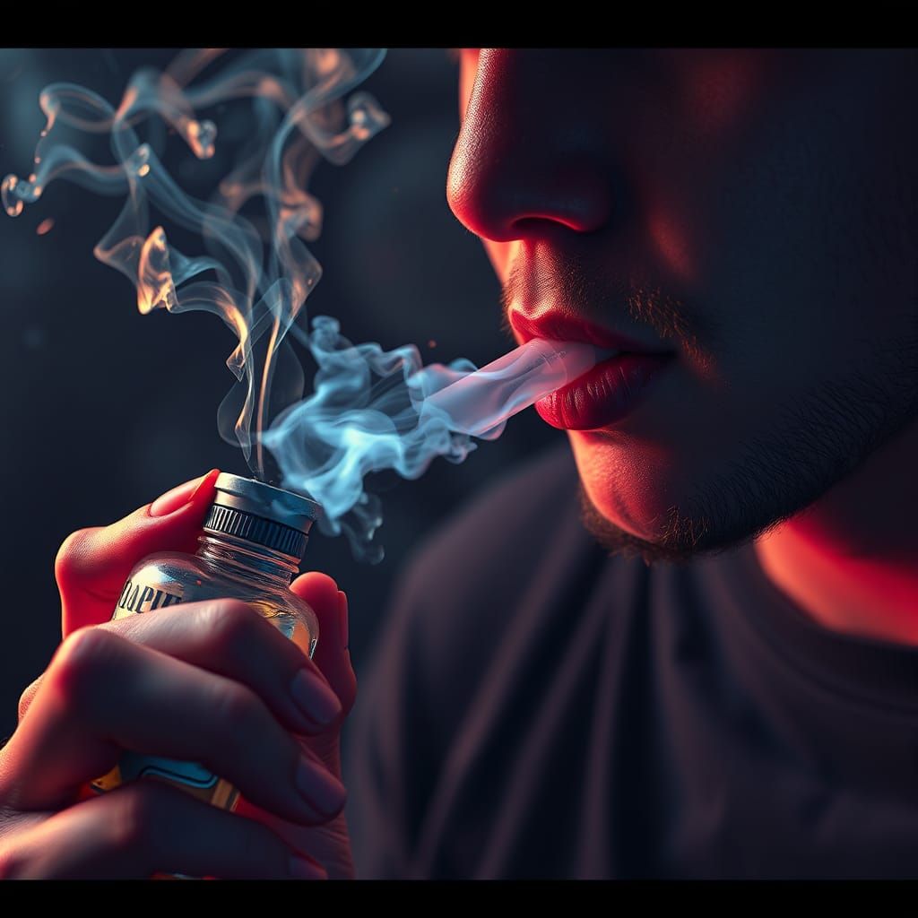 Vapor Exhalation into Bottle: Detailed Digital Painting