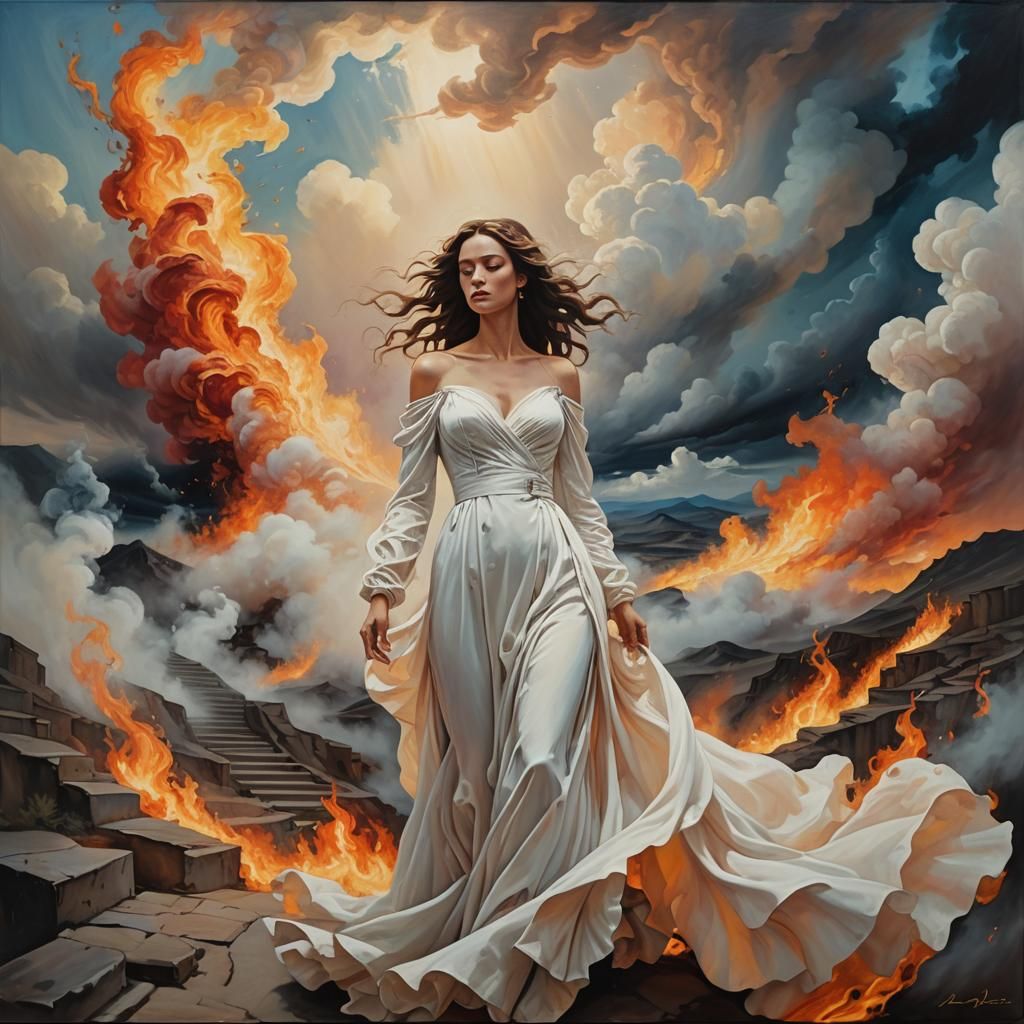 Surreal Woman Between Heaven and Hell Oil Painting
