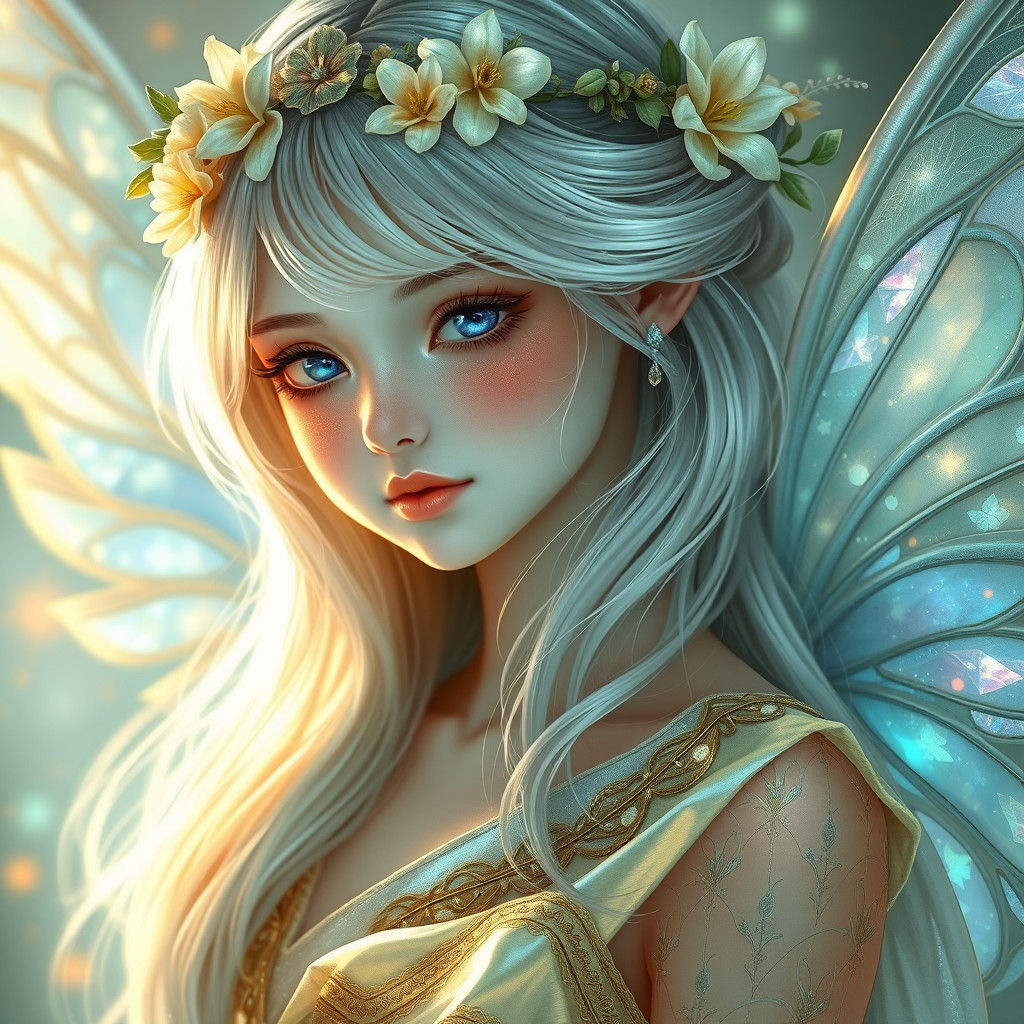 Luminous Fairy Girl in Art Nouveau Style