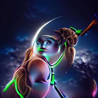 Artemis, Moon Goddess, in Neon Style