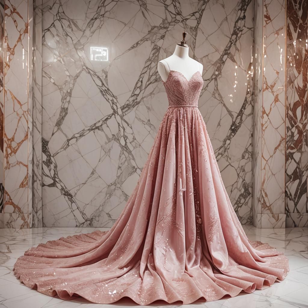 Elegant Light Red Wedding Dress on Mannequin