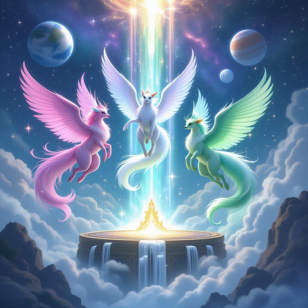 Сложи три магични и могъщи същества в розово, бяло и зелено....