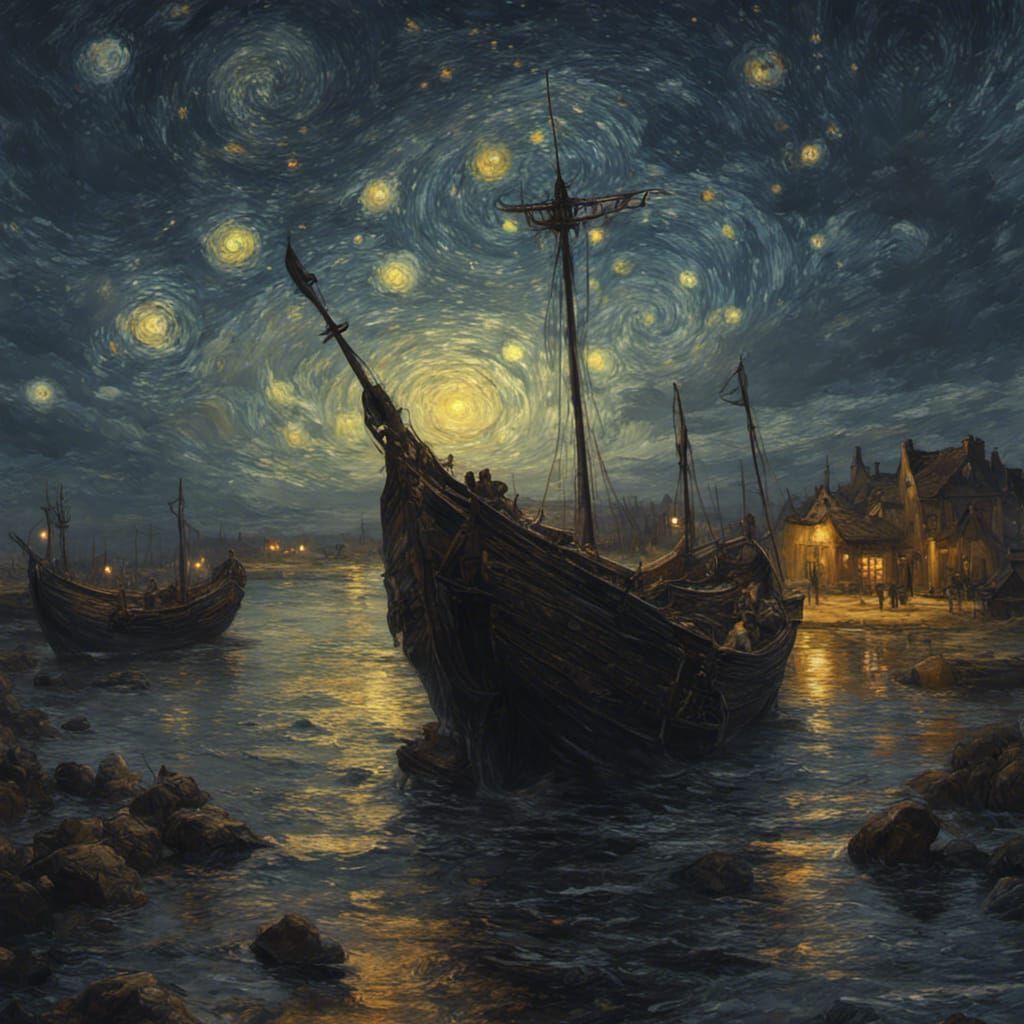 Medieval Starry Night in Dark Fantasy Style