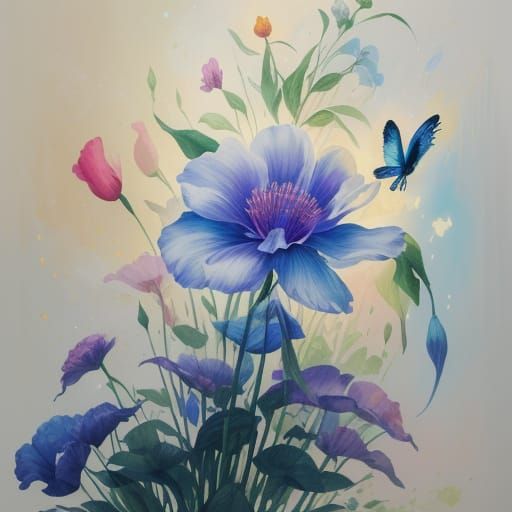 Tusche and Flower in Dreamlike Impressionist Space