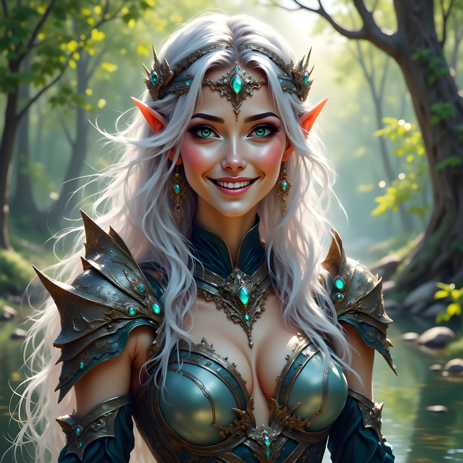 Elven Warrior in Celestial Armor: Art Nouveau Style