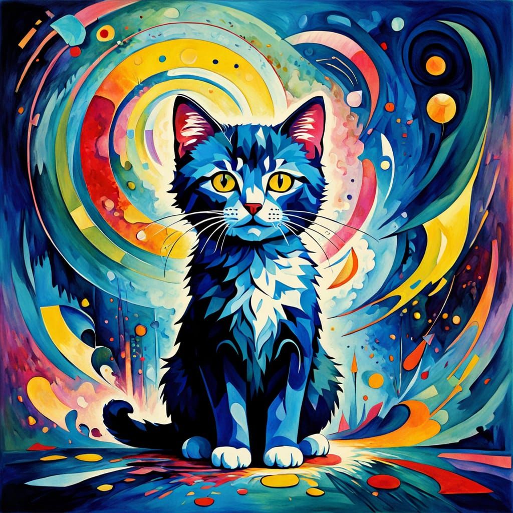 Vibrant Abstract Kitten in a Prismatic Forest