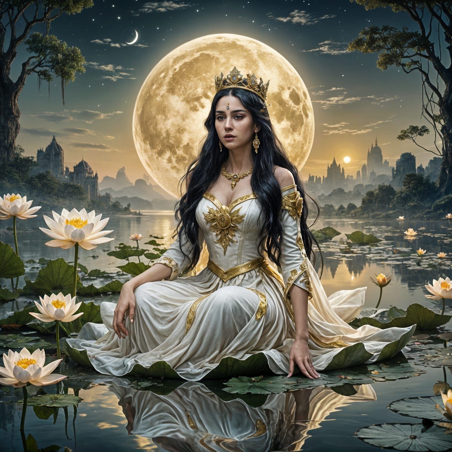 Princess on Lotus Flower: Gothic Fantasy Art
