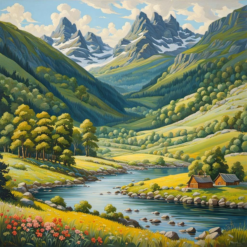 Detailed Landscape Inspired by Finnish Art