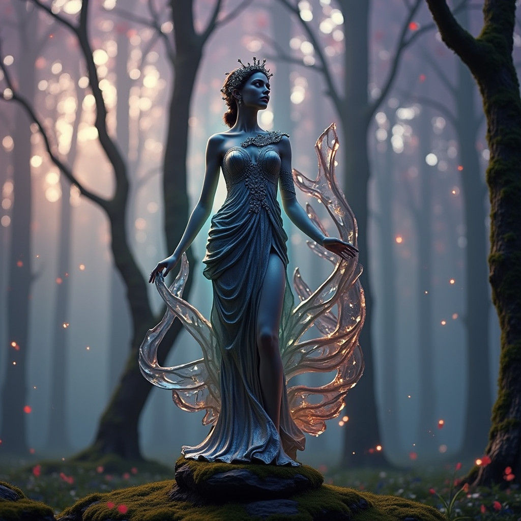 Amber Woman Sculpture in Crystalline Fairycore Palace