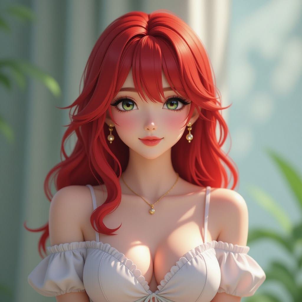 Anime Woman with Red Hair in 3D Art
