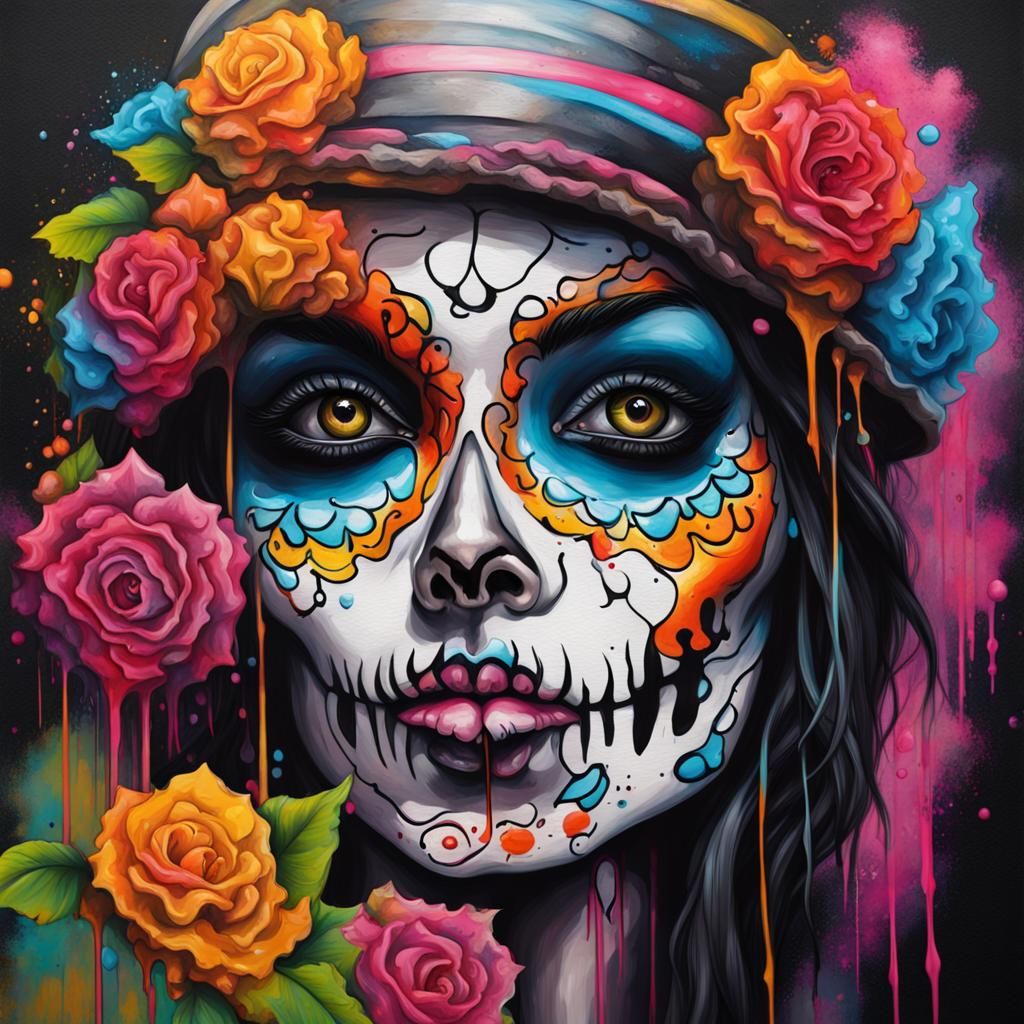 Colorful Catrina Graffiti Art in Ultra Quality