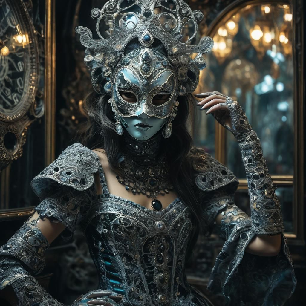 Surreal Masked Figure in Monochromatic Dreamscape