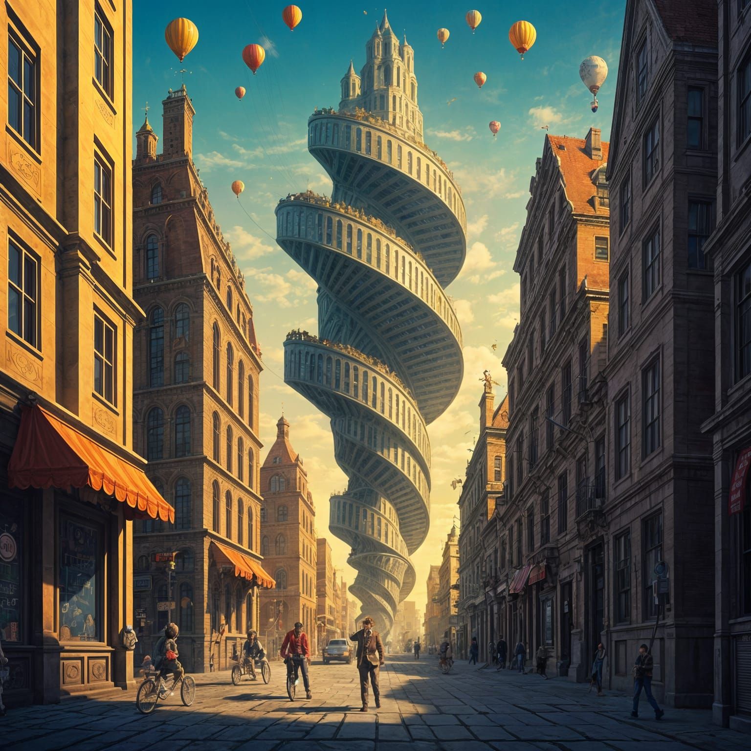 Surreal Cartoon Cityscape in Terry Gilliam Style