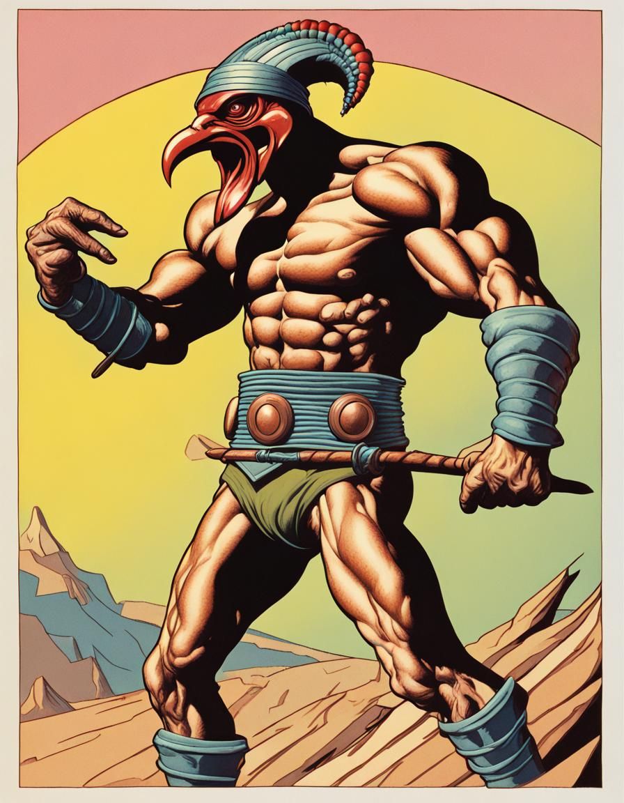 Muscular Turkey Warrior in Jack Kirby Style
