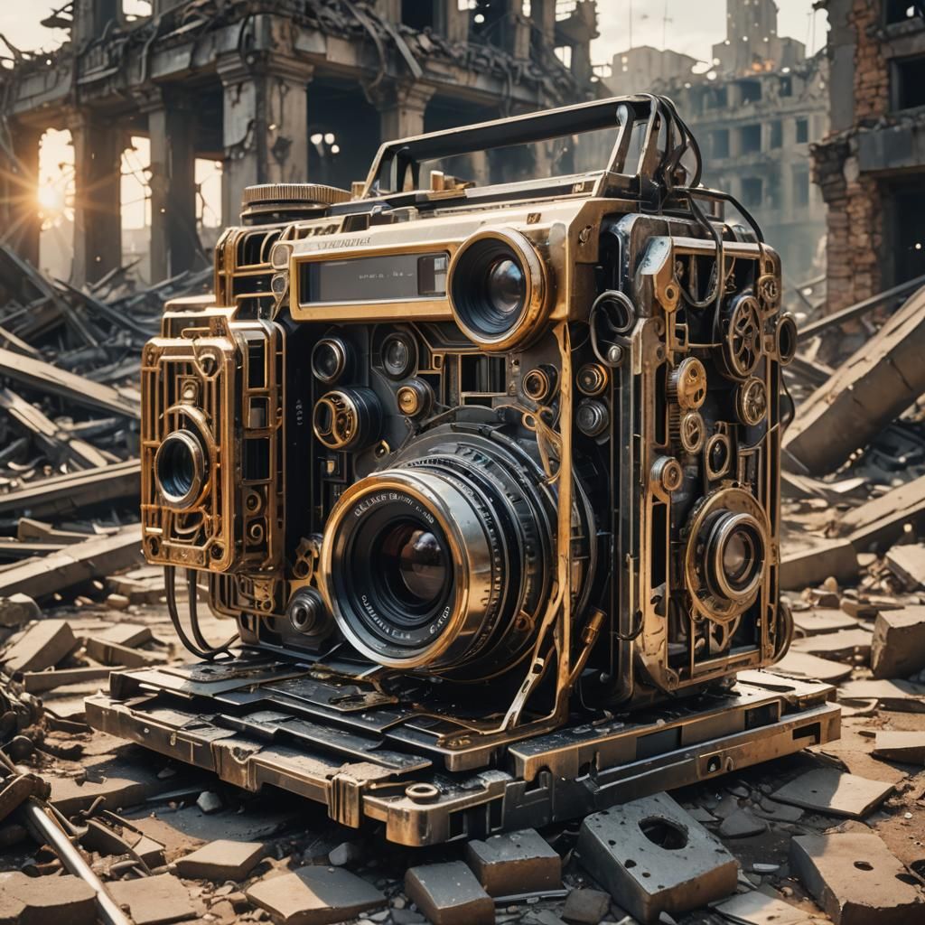 Giant Polaroid Camera Emerges in Sci-Fi Cityscape