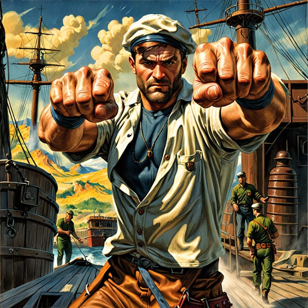 Vintage-Style Sailor Steve Costigan in High-Stakes Brawl