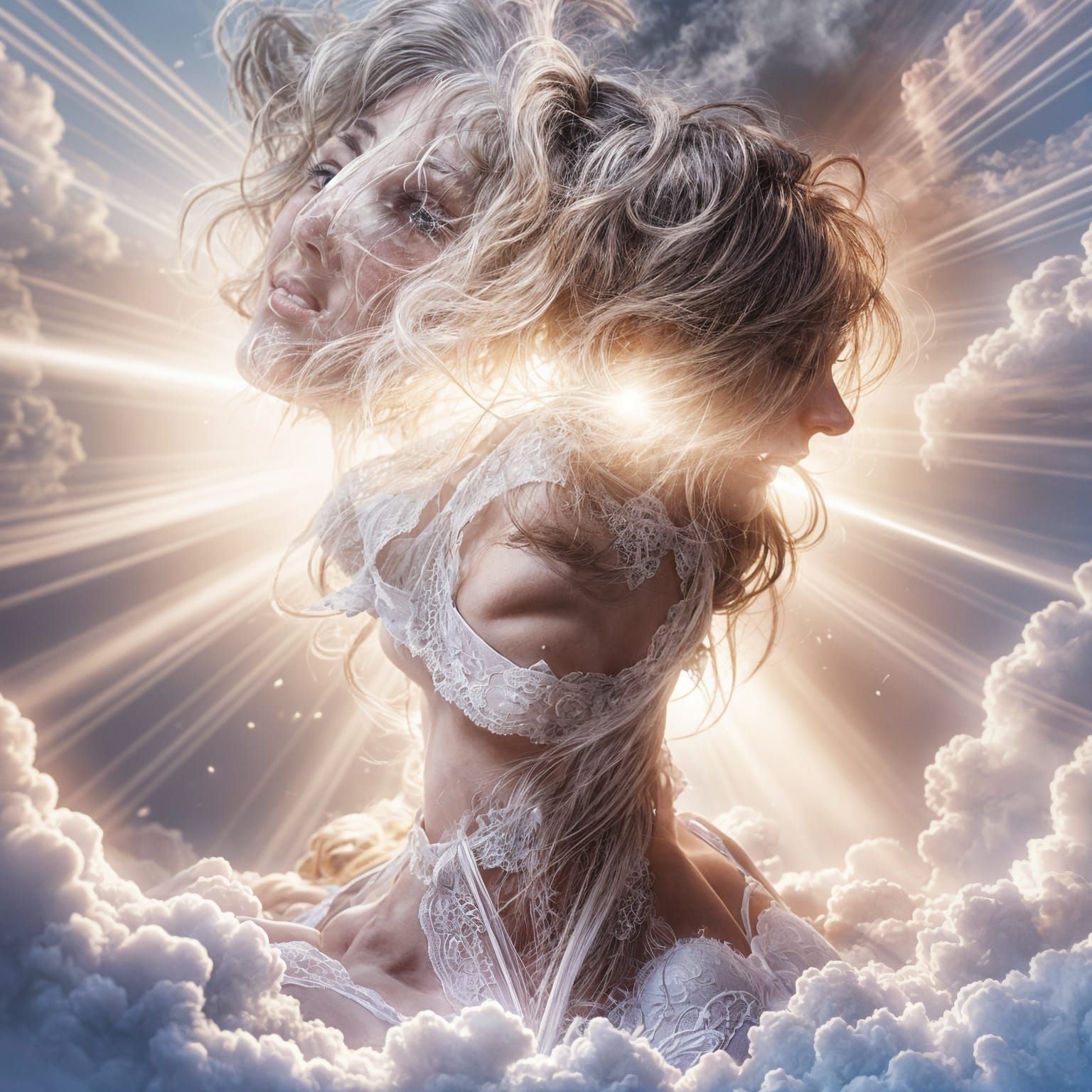 Ethereal Portrait with Underwear Headdress in 8k