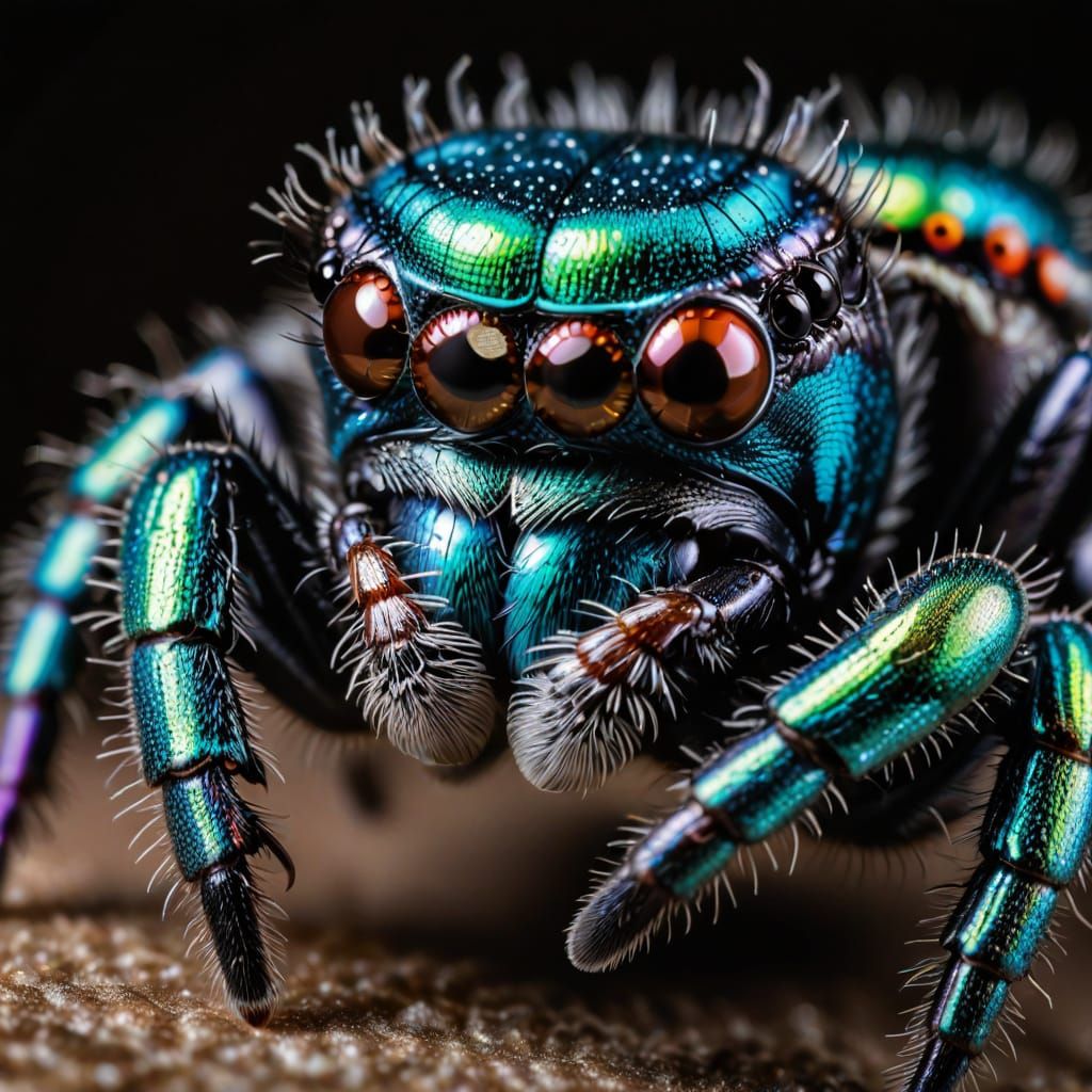 Iridescent Jumping Spider: Extreme Macro Portrait