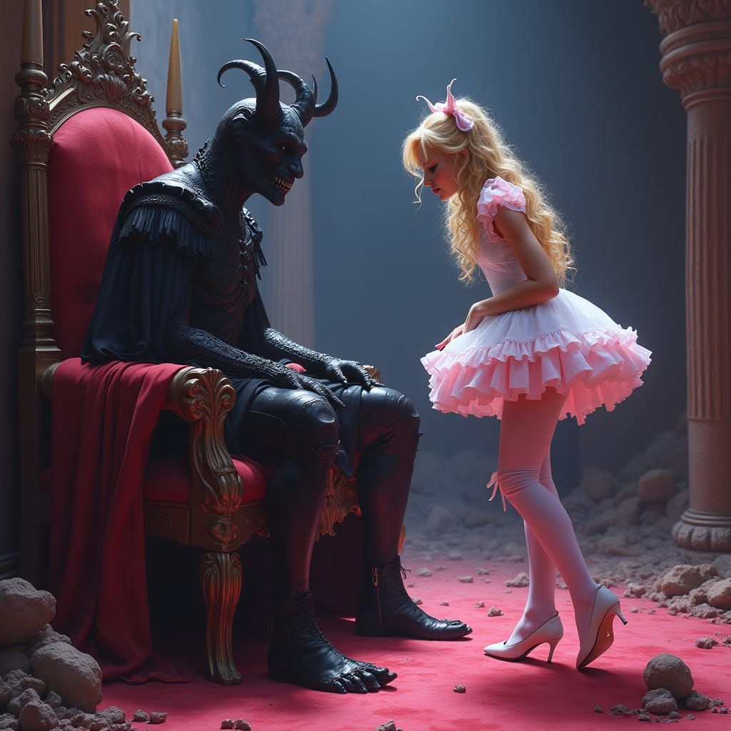 Surreal Synthwave Maid Bows to Dark Demon King