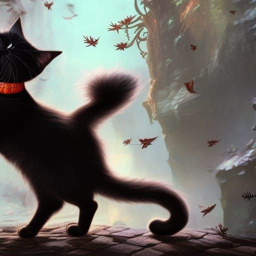 Funny Black Cat Meme in Detailed Digital Art